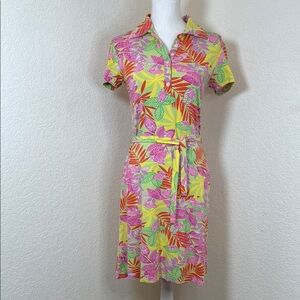90s‎ Lilly Pulitzer Shirt Dress Belted Sabrina Bottoms Up Print Frogs Flowers S